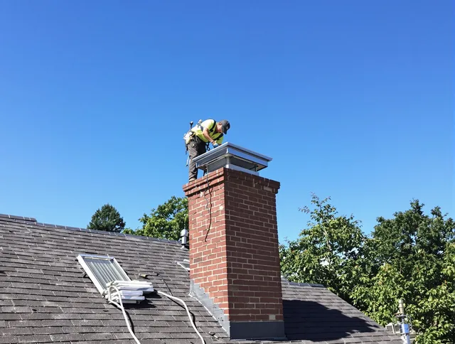 South Gate Chimney Sweep technician measuring a chimney cap in South Gate, CA