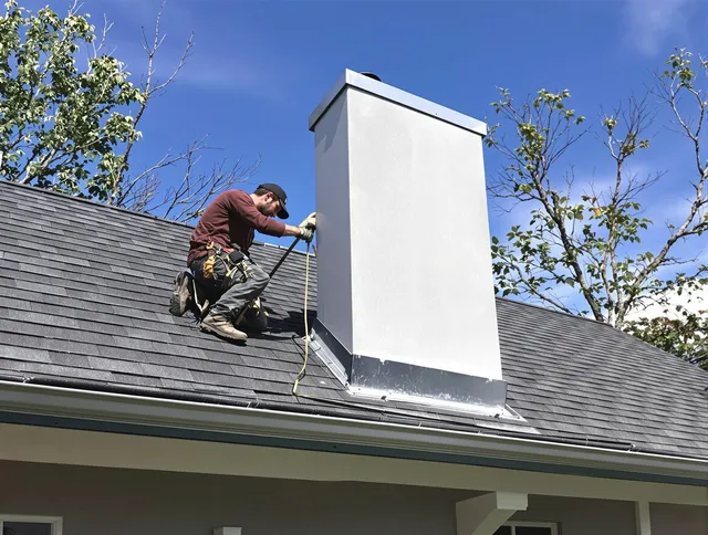 South Gate Chimney Sweep team member finishing chimney construction in South Gate, CA