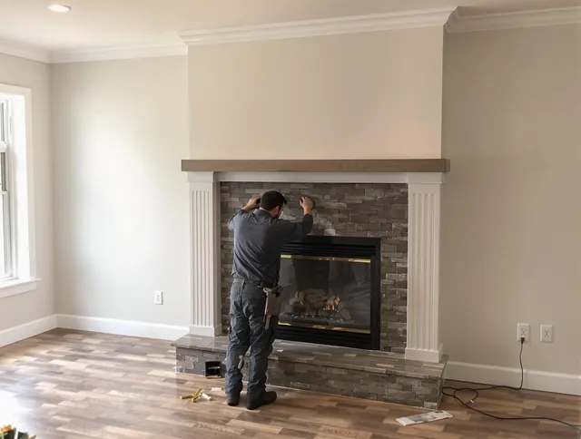 South Gate Chimney Sweep finishing a custom fireplace install in South Gate, CA